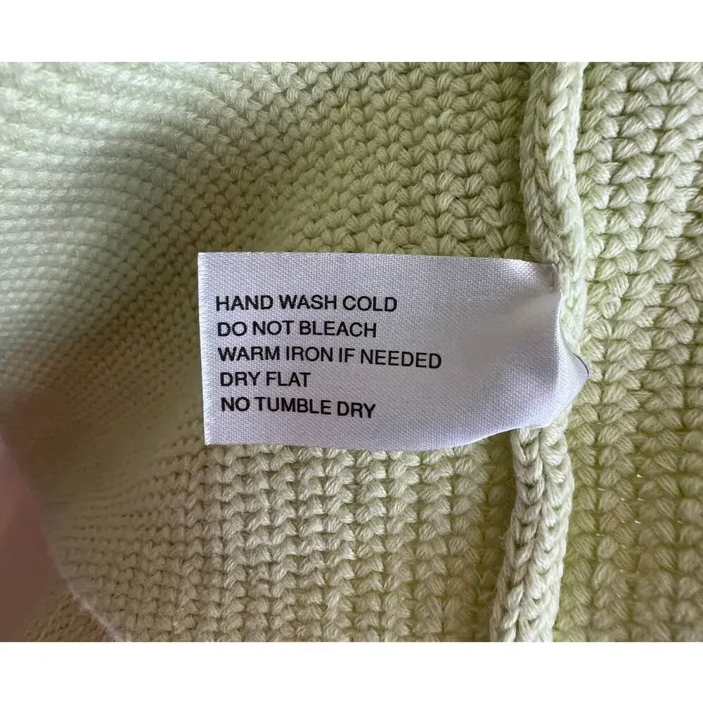 White + Warren Light Green Cotton Chunky Knit Open Cardigan Sweater Medium M